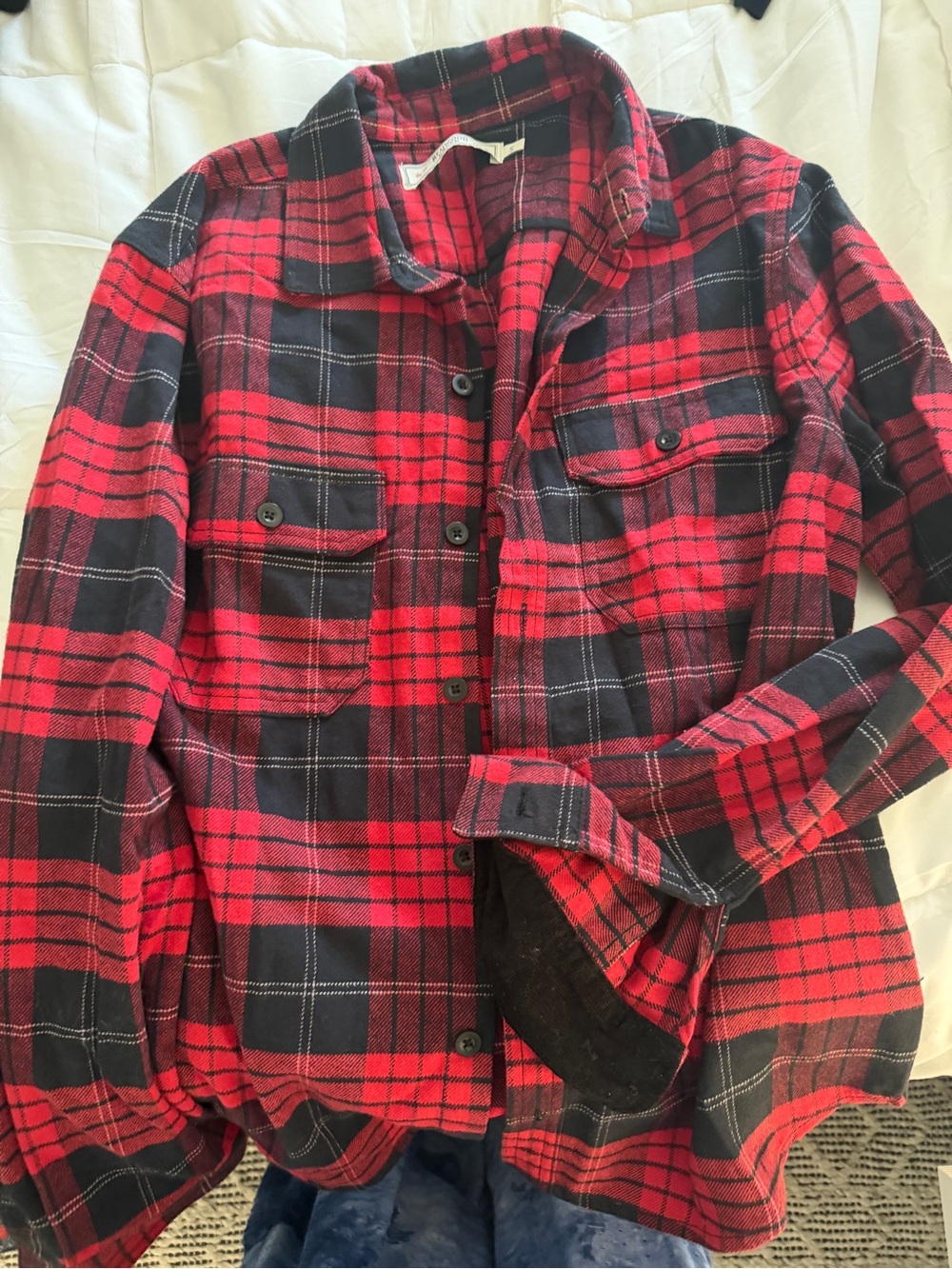 Men's Red Plaid Button-Up Shirt Jacket